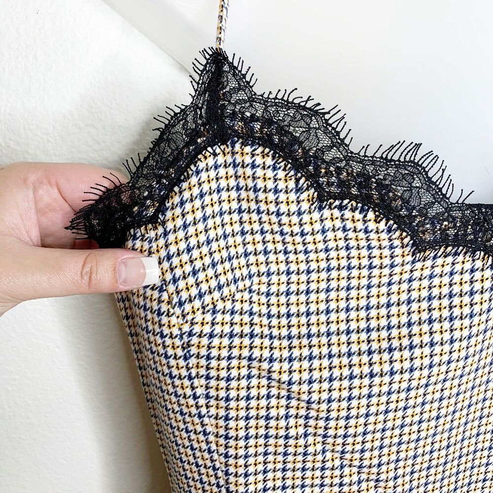 VERONICA BEARD 10 Sonny Plaid Lace Trim Slip Dress Mini Short Spaghetti Strap - Picture 11 of 11